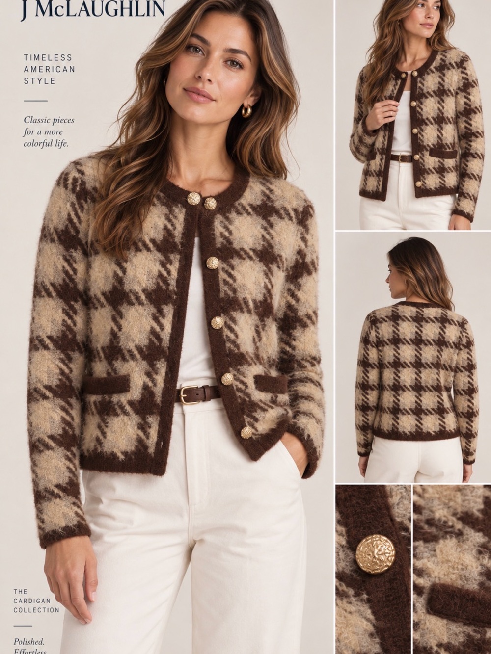 J McLaughlin  Brown and Cream Cardigan
